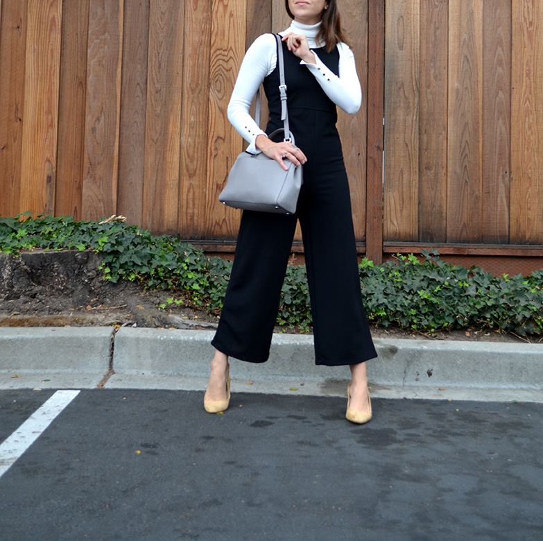 Black jumpsuit, black jumpsuit, slinkback, beige shows link back beige shows, fall style, chico style, fall chic style, stylist, turtle neck blouse, white blouse, chic jumpsuit, bay area blog, bay area blogger, jumpsuit style, fall 2016, karla vargas