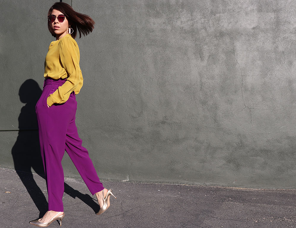 HowToWear-PantalonesMorados-PurplePants-70slook-70sStyle-80sStyle-KarlaVargas-MyStylosophy-StatementEarrings
