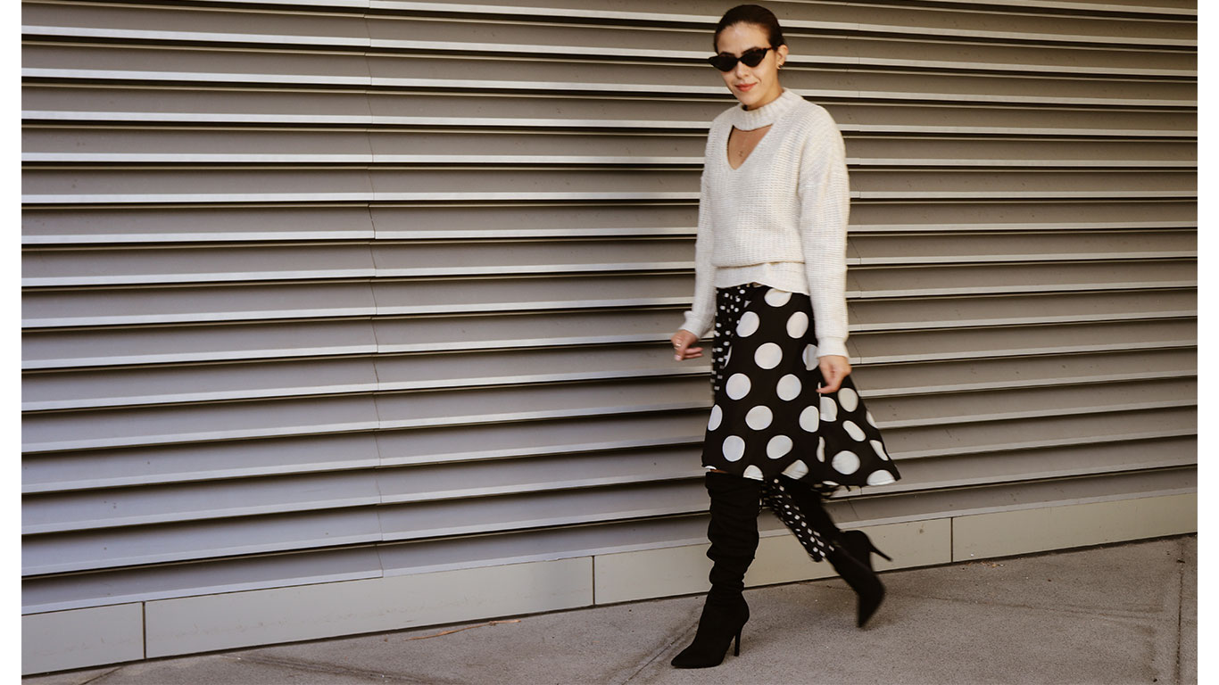 PolkaDotDress-Polkadot-FallStyle-SweaterWeather-FallSweather-KarlaVargas-HowToWear-SustainableFashionBlogger-SustainableStyle
