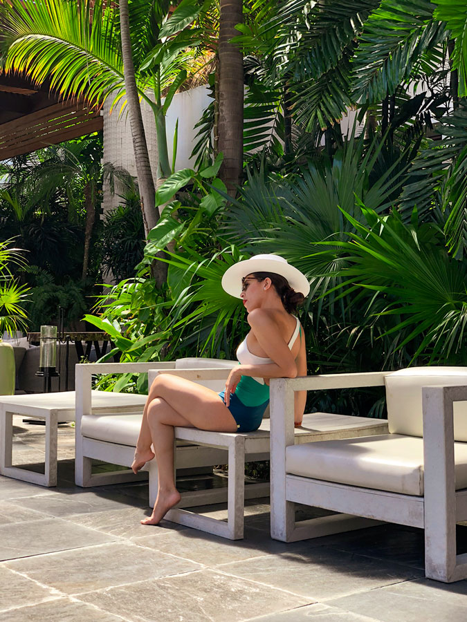 Summersault swimwear in green in a beach Puerto Vallarta Mexico